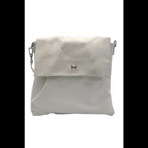 H by Halston Lizard Embossed & Smooth Leather Crossbody Bag White B